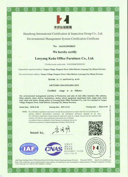Porcellana LUOYANG KEDA OFFICE FURNITURE CO., LTD Certificazioni